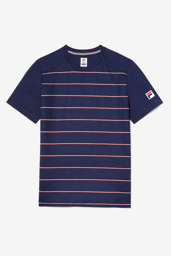 Camisetas Manga Corta Fila Hombre Azul Marino / Rayadas - Striped Sleeve Tennis - España 540371NKU